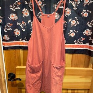 Coral Sleeveless romper with Pockets